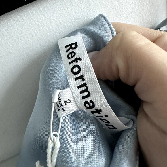 Reformation Paisley Satin Formal Long Maxi Dress Mineral Blue - Picture 5 of 6